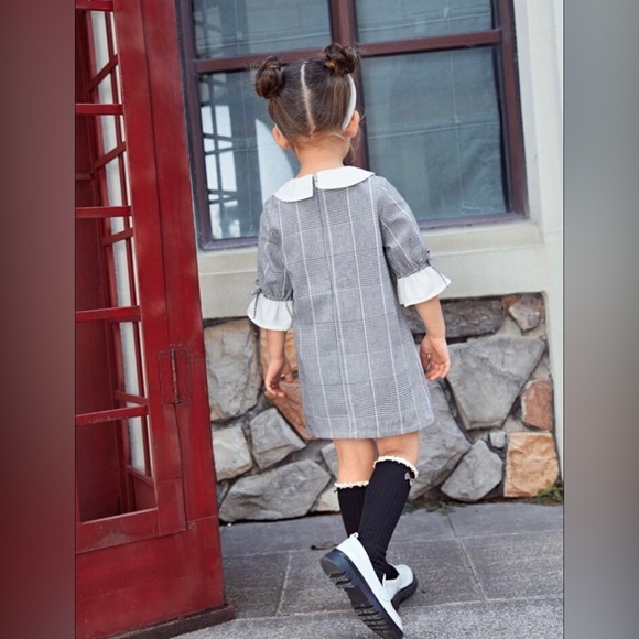 Shein kids, girls size 6Y black‎ plaid, flounce sleeve, collared dress. - Picture 2 of 6